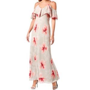 Calvin Klein Grey/Pink Floral Cold Shoulder Maxi